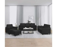 Sofa Sofos komplektas su pagalvėlėmis, 4 dalių, juodas, dirbtinė oda