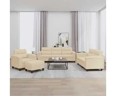 Sofa Sofos komplektas su pagalvėlėmis, 4 dalių, kreminis, audinys