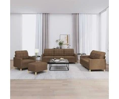 Sofa Sofos komplektas su pagalvėlėmis, 4 dalių, rudas, audinys