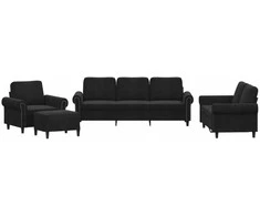 Sofa Sofos komplektas su pagalvėlėmis, 4 dalių, juodas, aksomas
