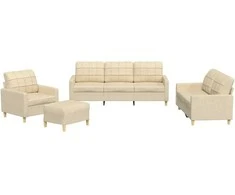 Sofa Sofos komplektas su pagalvėlėmis, 4 dalių, kreminis, audinys