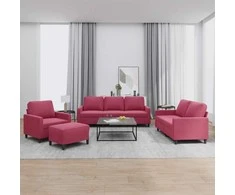 Sofa Sofos komplektas su pagalvėlėmis, 4 dalių, vyno, aksomas