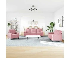 Sofa Sofos komplektas su pagalvėlėmis, 4 dalių, rožinis, aksomas