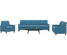 Sofa Sofos komplektas su pagalvėlėmis, 4 dalių, mėlynas, aksomas