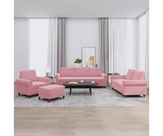 Sofa Sofos komplektas su pagalvėlėmis, 4 dalių, rožinis, aksomas