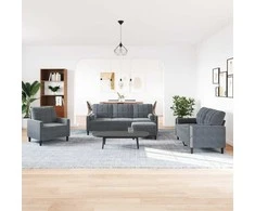 Sofa Sofos komplektas su pagalvėlėmis, 4 dalių, pilkas, aksomas