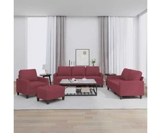 Sofa Sofos komplektas su pagalvėlėmis, 4 dalių, vyno, audinys