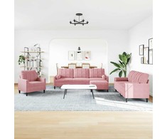 Sofa Sofos komplektas su pagalvėlėmis, 4 dalių, rožinis, aksomas