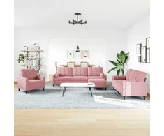 Sofa Sofos komplektas su pagalvėlėmis, 4 dalių, rožinis, aksomas