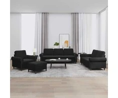 Sofa Sofos komplektas su pagalvėlėmis, 4 dalių, juodas, aksomas