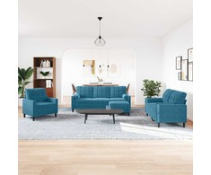 Sofa Sofos komplektas su pagalvėlėmis, 4 dalių, mėlynas, aksomas