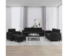 Sofa Sofos komplektas su pagalvėlėmis, 4 dalių, juodas, audinys