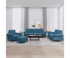 Sofa Sofos komplektas su pagalvėlėmis, 4 dalių, mėlynas, aksomas