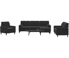 Sofa Sofos komplektas su pagalvėlėmis, 4 dalių, juodas, aksomas