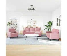 Sofa Sofos komplektas su pagalvėlėmis, 4 dalių, rožinis, aksomas