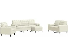 Sofa Sofos komplektas su pagalvėlėmis, 4 dalių, kreminis, aksomas