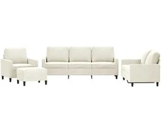 Sofa Sofos komplektas su pagalvėlėmis, 4 dalių, kreminis, aksomas