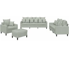Sofa Sofos komplektas su pagalvėlėmis, 4 dalių, pilkas, aksomas