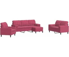 Sofa Sofos komplektas su pagalvėlėmis, 4 dalių, vyno, aksomas
