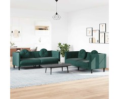 Sofa Sofos komplektas su pagalvėmis, 2 dalių, žalias, aksomas
