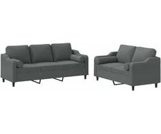Sofa Sofos komplektas su pagalvėmis, 2 dalių, pilkas, audinys