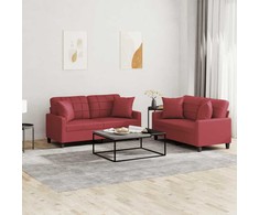Sofa Sofos komplektas su pagalvėmis, 2 dalių, vyno, dirbtinė oda