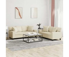 Sofa Sofos komplektas su pagalvėmis, 2 dalių, kreminis, dirbtinė oda
