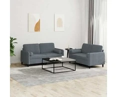 Sofa Sofos komplektas su pagalvėmis, 2 dalių, pilkas, aksomas