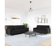 Sofa Sofos komplektas su pagalvėmis, 2 dalių, juodas, audinys