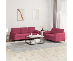 Sofa Sofos komplektas su pagalvėmis, 2 dalių, vyno, aksomas