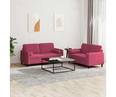 Sofa Sofos komplektas su pagalvėmis, 2 dalių, vyno, aksomas