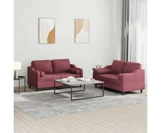 Sofa Sofos komplektas su pagalvėmis, 2 dalių, vyno, audinys