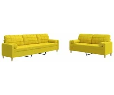 Sofa Sofos komplektas su pagalvėmis, 2 dalių, geltonas, audinys