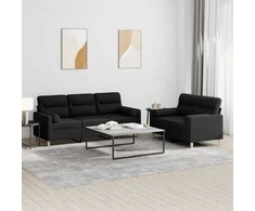 Sofa Sofos komplektas su pagalvėmis, 2 dalių, juodas, audinys