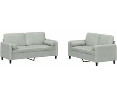 Sofa Sofos komplektas su pagalvėmis, 2 dalių, pilkas, aksomas