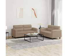 Sofa Sofos komplektas su pagalvėmis, 2 dalių, kapučino, dirbtinė oda