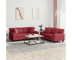 Sofa Sofos komplektas su pagalvėmis, 2 dalių, vyno, dirbtinė oda