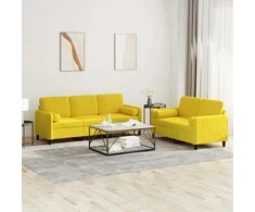 Sofa Sofos komplektas su pagalvėmis, 2 dalių, geltonas, aksomas
