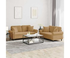 Sofa Sofos komplektas su pagalvėmis, 2 dalių, rudas, aksomas