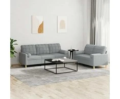 Sofa Sofos komplektas su pagalvėmis, 2 dalių, pilkas, audinys
