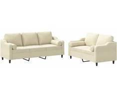 Sofa Sofos komplektas su pagalvėmis, 2 dalių, kreminis, audinys