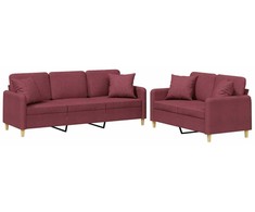 Sofa Sofos komplektas su pagalvėmis, 2 dalių, vyno, audinys