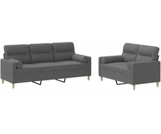 Sofa Sofos komplektas su pagalvėmis, 2 dalių, pilkas, audinys