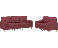 Sofa Sofos komplektas su pagalvėmis, 2 dalių, vyno, audinys