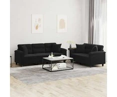 Sofa Sofos komplektas su pagalvėmis, 2 dalių, juodas, audinys