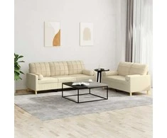 Sofa Sofos komplektas su pagalvėmis, 2 dalių, kreminis, audinys