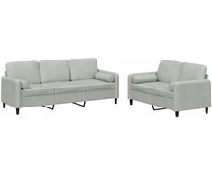 Sofa Sofos komplektas su pagalvėmis, 2 dalių, pilkas, aksomas