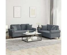 Sofa Sofos komplektas su pagalvėmis, 2 dalių, pilkas, aksomas