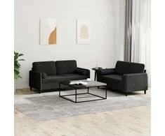 Sofa Sofos komplektas su pagalvėmis, 2 dalių, juodas, aksomas