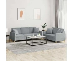 Sofa Sofos komplektas su pagalvėmis, 2 dalių, pilkas, audinys